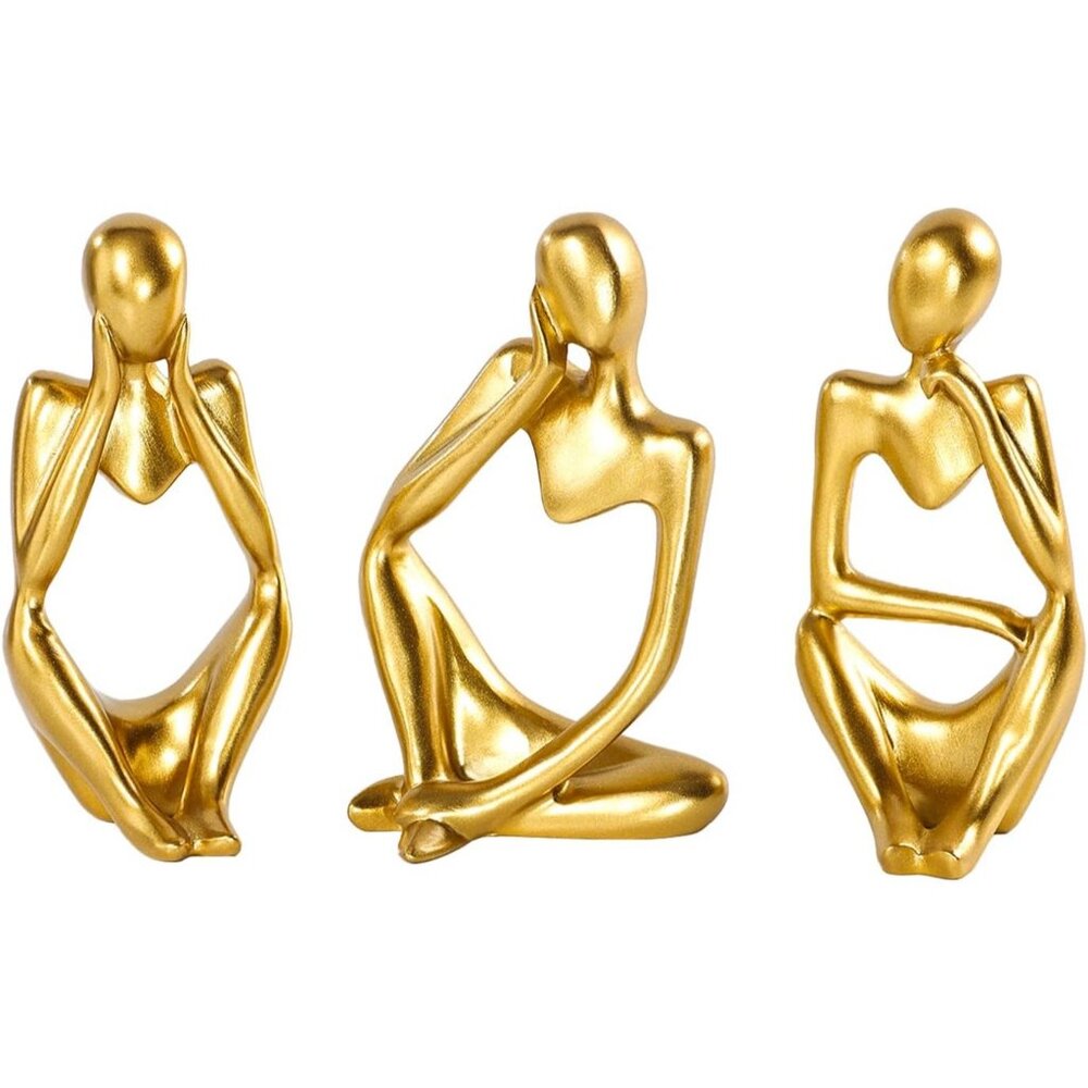 Thinker Statue Gold Decor Abstract Art Sculpture Golden Resin Collectible - Picture 1 of 6